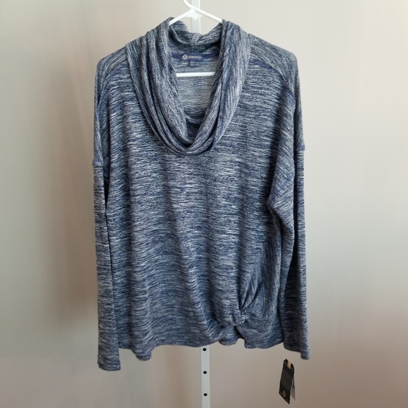 Democracy Sweaters - NWT Democracy Blue Cowl Neck Sweater with Cute Tie Waist Detail. Size XL.